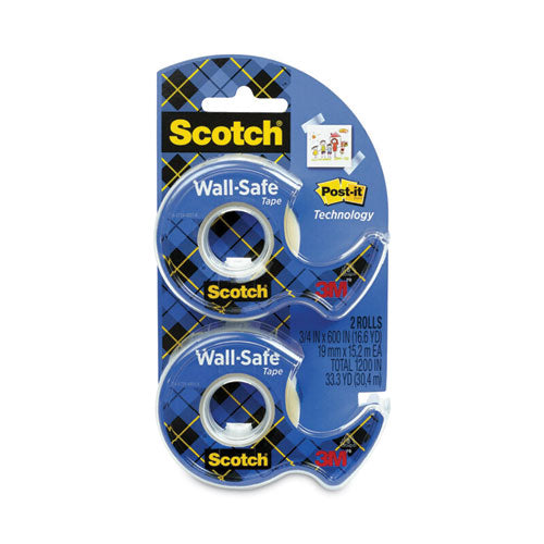 Image of Scotch® Wall-Safe Tape With Dispenser, 1" Core, 0.75" X 50 Ft, Clear, 2/pack