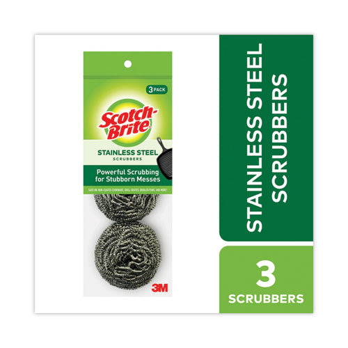 Image of Scotch-Brite® Metal Scrubbing Pads, 2.25 X 2.75, Silver, 3/pack, 8 Packs/carton