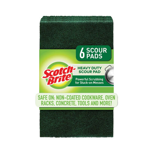 Image of Scotch-Brite® Heavy-Duty Scouring Pad, 3.8 X 6, Green, 5/carton