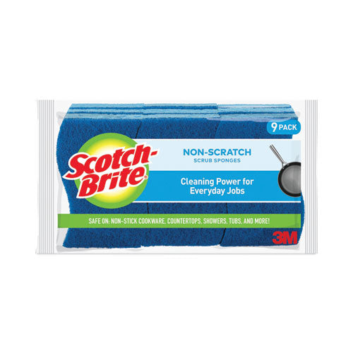 Image of Scotch-Brite® Non-Scratch Multi-Purpose Scrub Sponge, 4.4 X 2.6, 0.8" Thick, Blue, 9/pack