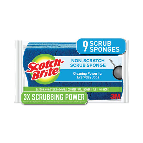 Image of Scotch-Brite® Non-Scratch Multi-Purpose Scrub Sponge, 4.4 X 2.6, 0.8" Thick, Blue, 9/pack
