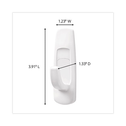 Image of Command General Purpose Hooks, Large, Plastic, White, 5 lb Capacity, 1 Hook and 2 Strips/Pack