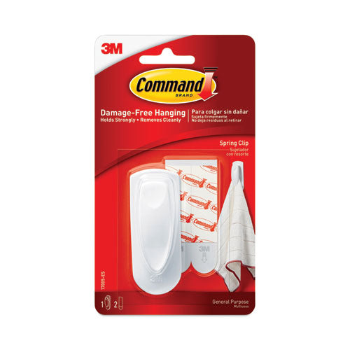 Image of Command Spring Hook, Plastic, White, 0.25 lb Capacity, 1 Hook and 2 Strips/Pack