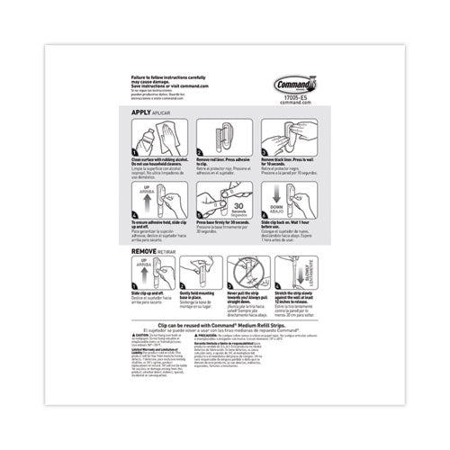 Image of Command Spring Hook, Plastic, White, 0.25 lb Capacity, 1 Hook and 2 Strips/Pack