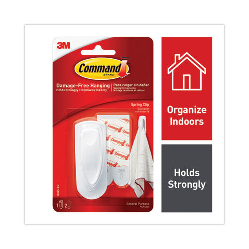 Image of Command Spring Hook, Plastic, White, 0.25 lb Capacity, 1 Hook and 2 Strips/Pack