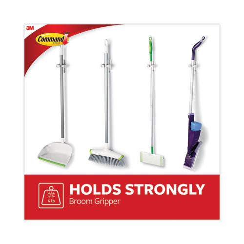 Image of Command Broom Gripper, 3.12w x 1.85d x 3.34h, White/Gray, 6 Grippers/16 Strips/Pack