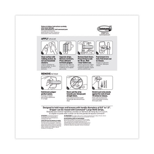 Image of Command Broom Gripper, 3.12w x 1.85d x 3.34h, White/Gray, 6 Grippers/16 Strips/Pack