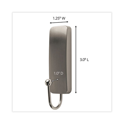 Image of Command Decorative Hooks, Medium, Metal, Brushed Nickel, 3 lb Capacity, 2 Hooks and 4 Strips/Pack