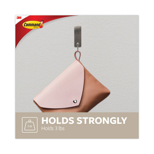 Image of Command Decorative Hooks, Medium, Metal, Brushed Nickel, 3 lb Capacity, 2 Hooks and 4 Strips/Pack