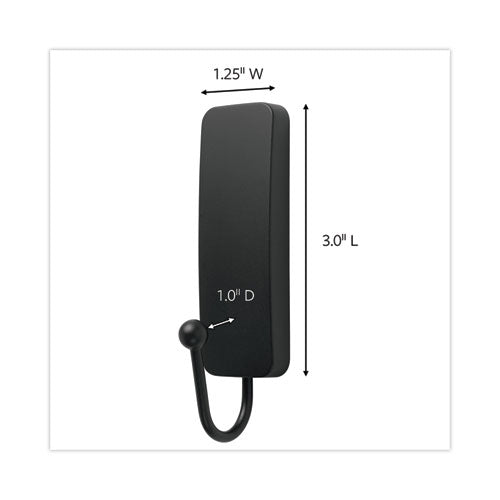 Image of Command Decorative Hooks, Medium, Plastic, Matte Black, 3 lb Capacity, 2 Hooks and 4 Strips/Pack