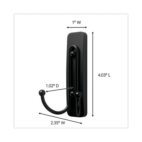 Image of Command Adhesive Mount Metal Hook, Large, Double Hook, Matte Black Finish, 4 lb Capacity, 1 Hook and 1 Strip/Pack