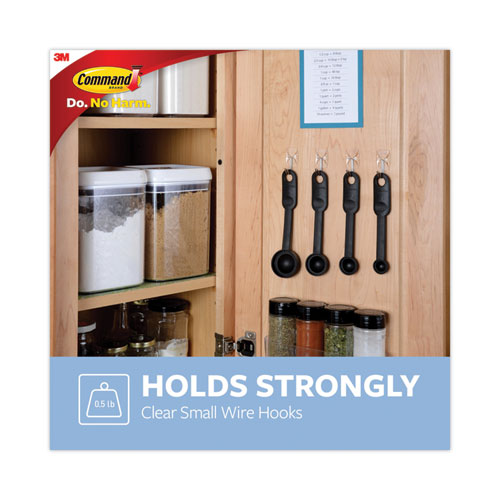 Image of Command Clear Hooks and Strips, Small, Plastic/Metal, 0.5 lb Capacity, 40 Hooks and 48 Strips/Pack