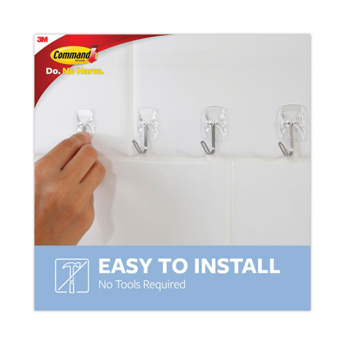 Image of Command Clear Hooks and Strips, Small, Plastic/Metal, 0.5 lb Capacity, 40 Hooks and 48 Strips/Pack