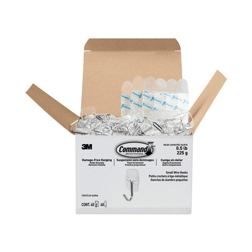 Image of Command Clear Hooks and Strips, Small, Plastic/Metal, 0.5 lb Capacity, 40 Hooks and 48 Strips/Pack