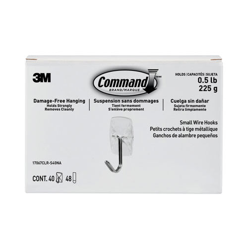 Image of Command Clear Hooks and Strips, Small, Plastic/Metal, 0.5 lb Capacity, 40 Hooks and 48 Strips/Pack
