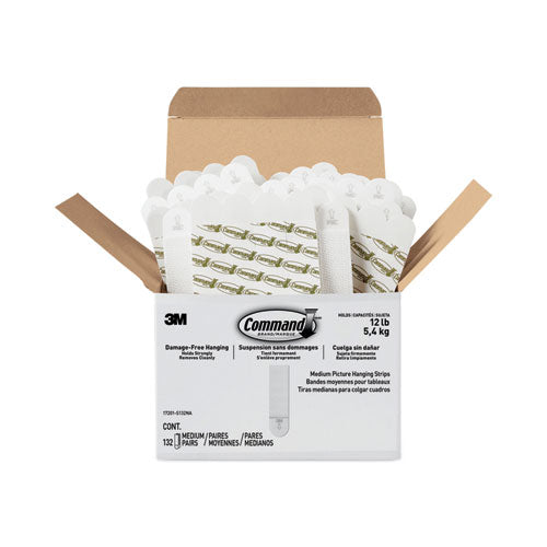 Image of Command Picture Hanging Strips, Value Pack, Medium, Removable, Holds Up To 12 Lbs, 0.75 X 2.75, White, 132 Pairs/pack