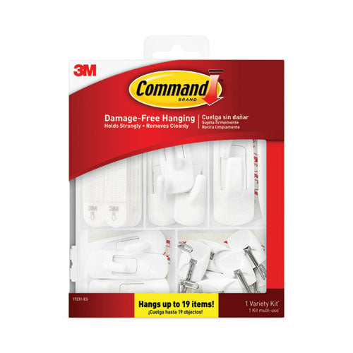 Image of Command General Purpose Hooks, Variety Pack, Assorted Sizes, Plastic, White, 0.5, 1, 3, 5, 16 lb Capacities, 54 Pieces/Pack