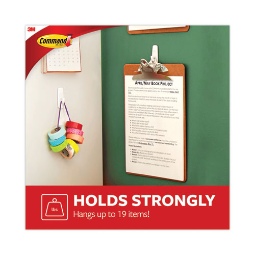 Image of Command General Purpose Hooks, Variety Pack, Assorted Sizes, Plastic, White, 0.5, 1, 3, 5, 16 lb Capacities, 54 Pieces/Pack