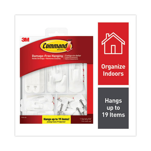 Image of Command General Purpose Hooks, Variety Pack, Assorted Sizes, Plastic, White, 0.5, 1, 3, 5, 16 lb Capacities, 54 Pieces/Pack