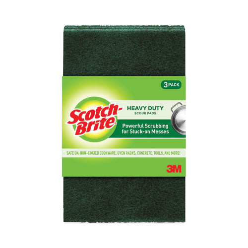 Image of Scotch-Brite® Heavy-Duty Scour Pad, 3.8 X 6, Green, 10/carton