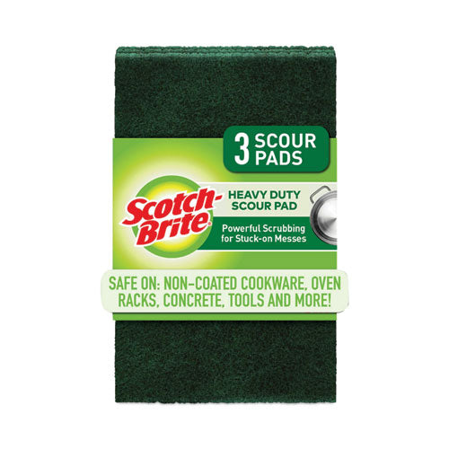 Image of Scotch-Brite® Heavy-Duty Scour Pad, 3.8 X 6, Green, 10/carton