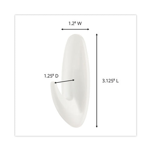 Image of Command Designer Hooks, Medium, Plastic, White, 3 lb Capacity, 6 Hooks and 12 Strips/Pack