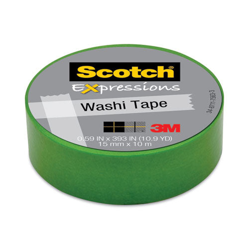 Image of Scotch® Expressions Washi Tape, 1.25" Core, 0.59" X 32.75 Ft, Green