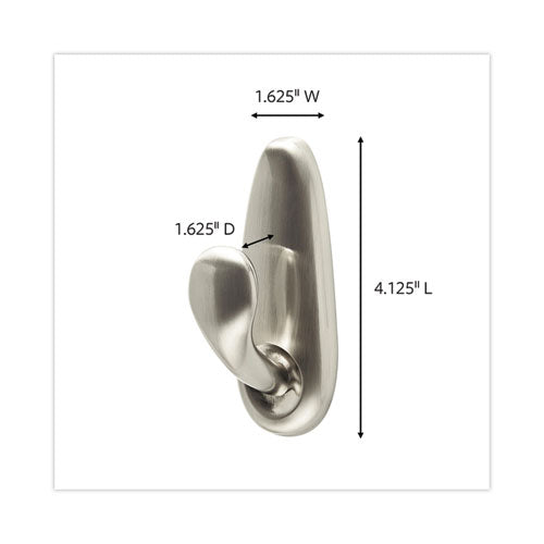 Image of Command Adhesive Mount Metal Hook, Large, Brushed Nickel Finish, 5 lb Capacity, 2 Hooks and 4 Strips/Pack