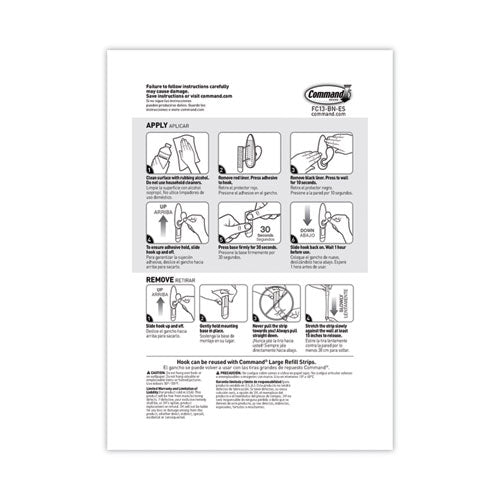 Image of Command Adhesive Mount Metal Hook, Large, Brushed Nickel Finish, 5 lb Capacity, 2 Hooks and 4 Strips/Pack