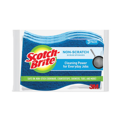 Image of Scotch-Brite® Non-Scratch Multi-Purpose Scrub Sponge, 4.4 X 2.6, 0.8" Thick, Blue, 3/pack