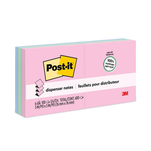 Image of Post-it® Greener Notes Original Recycled Pop-up Notes, 3 x 3, Sweet Sprinkles Collection Colors, 100 Sheets/Pad, 6 Pads/Pack
