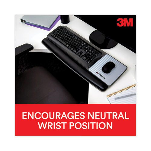 Image of 3M Antimicrobial Gel Mouse Pad/Keyboard Wrist Rest Platform, 25.5 x 10.6, Black/Silver