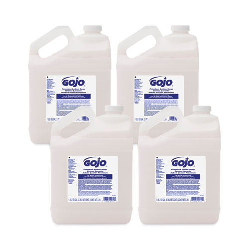 Image of GOJO® White Premium Lotion Soap Refill, Waterfall Scent, 1 gal, 4/Carton