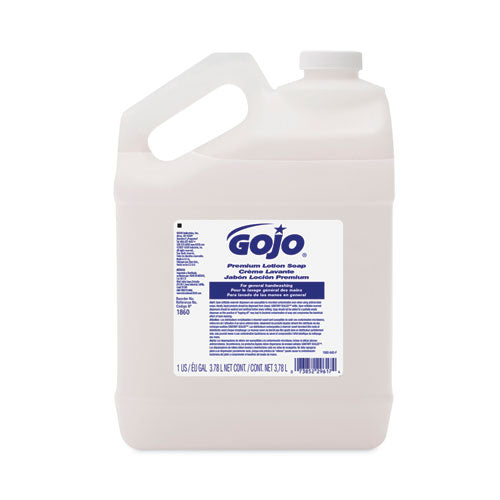 Image of GOJO® White Premium Lotion Soap Refill, Waterfall Scent, 1 gal, 4/Carton