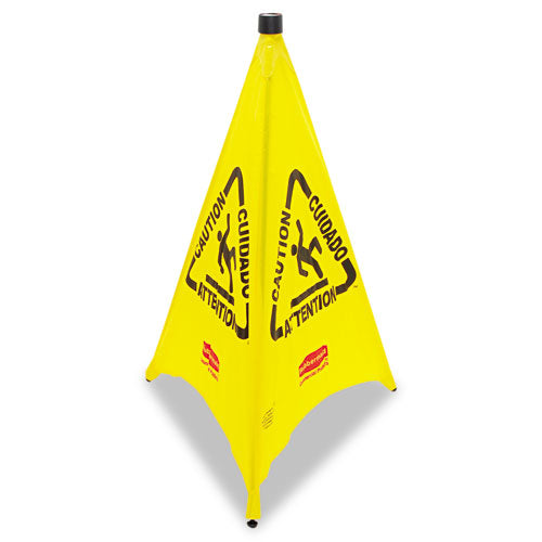 Image of Rubbermaid® Commercial Multilingual Pop-Up Wet Floor Safety Cone, 21 X 21 X 30, Yellow