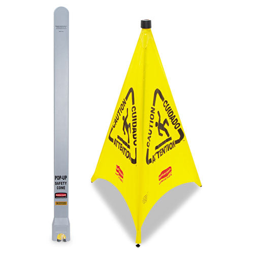 Image of Rubbermaid® Commercial Multilingual Pop-Up Wet Floor Safety Cone, 21 X 21 X 30, Yellow