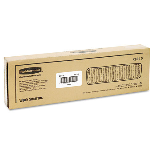 Image of Rubbermaid® Commercial Microfiber Scrubber Pad, Vertical Polyprolene Stripes, 18", Yellow, 6/carton