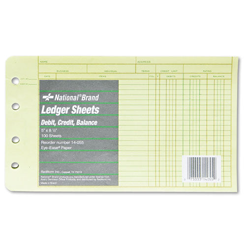 Image of National® Four-Ring Binder Refill Sheets, 5 X 8.5, Green, 100/pack