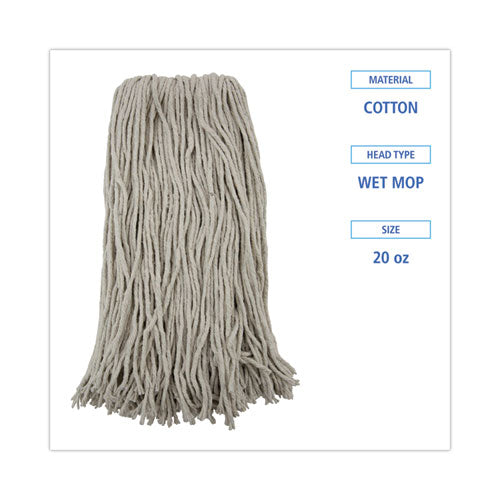 Image of Boardwalk® Premium Cut-End Wet Mop Heads, Cotton, 20oz, White, 12/carton
