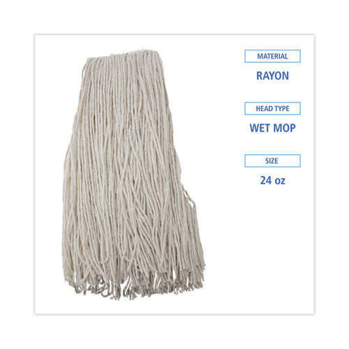 Image of Boardwalk® Premium Cut-End Wet Mop Heads, Rayon, 24oz, White, 12/carton