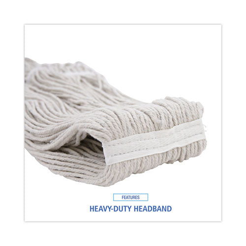 Image of Boardwalk® Mop Head, Premium Standard Head, Cotton Fiber, 32oz, White, 12/carton