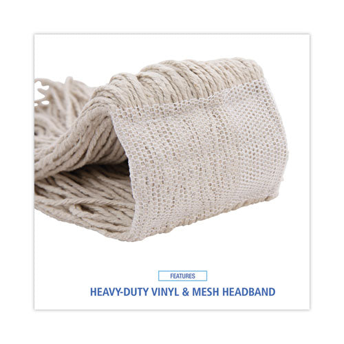 Image of Boardwalk® Mop Head, Premium Saddleback Head, Cotton Fiber, 24 oz, White, 12/Carton