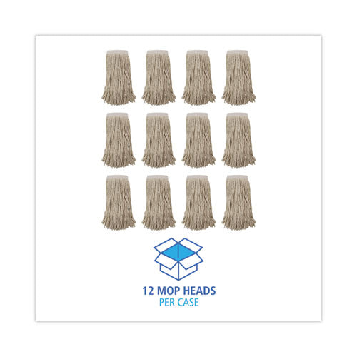 Image of Boardwalk® Mop Head, Premium Saddleback Head, Cotton Fiber, 24 oz, White, 12/Carton