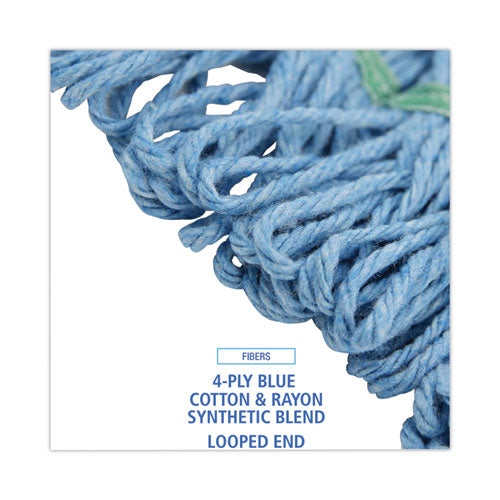Image of Boardwalk® Mop Head, Premium Standard Head, Cotton/rayon Fiber, Medium, Blue, 12/carton