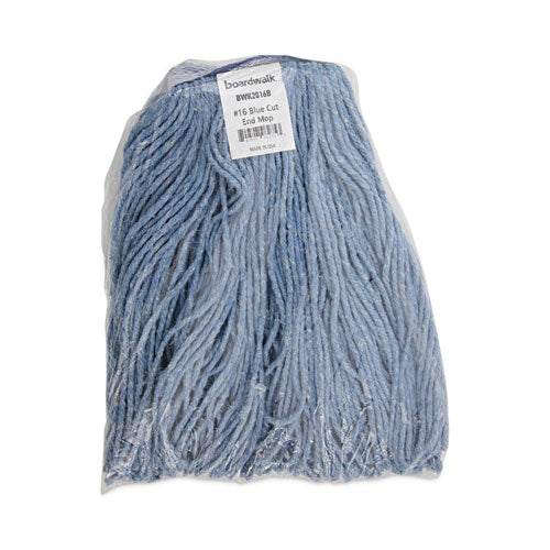 Image of Boardwalk® Mop Head, Standard Head, Cotton/synthetic Fiber, Cut-End, #16., Blue