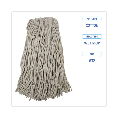 Image of Boardwalk® Cut-End Wet Mop Head, Cotton, No. 32, White, 12/carton