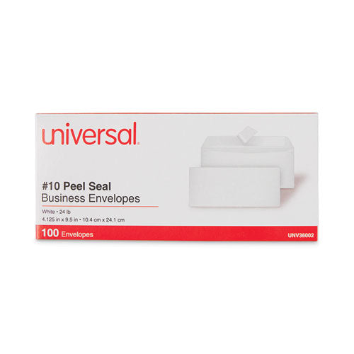 Image of Universal® Peel Seal Strip Business Envelope, #10, Square Flap, Self-Adhesive Closure, 4.13 X 9.5, White, 100/box