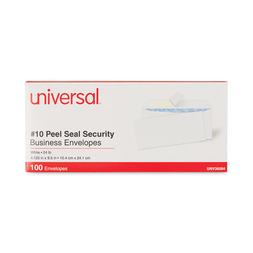 Image of Universal® Peel Seal Strip Security Tint Business Envelope, #10, Square Flap, Self-Adhesive Closure, 4.13 x 9.5, White, 100/Box