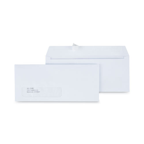 Image of Universal® Peel Seal Strip Business Envelope, Address Window, #10, Square Flap, Self-Adhesive Closure, 4.13 x 9.5, White, 500/Box