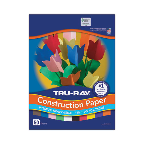 Image of Pacon® Tru-Ray Construction Paper, 76 lb Text Weight, 9 x 12, Assorted Standard Colors, 50/Pack